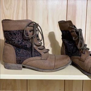 Brown Lace-Up Ankle Boots with Lace Detail Size 7